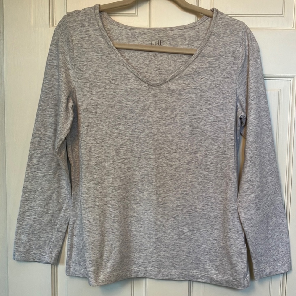 J Jill Cotton Knit Top with Satin Stitch Gray